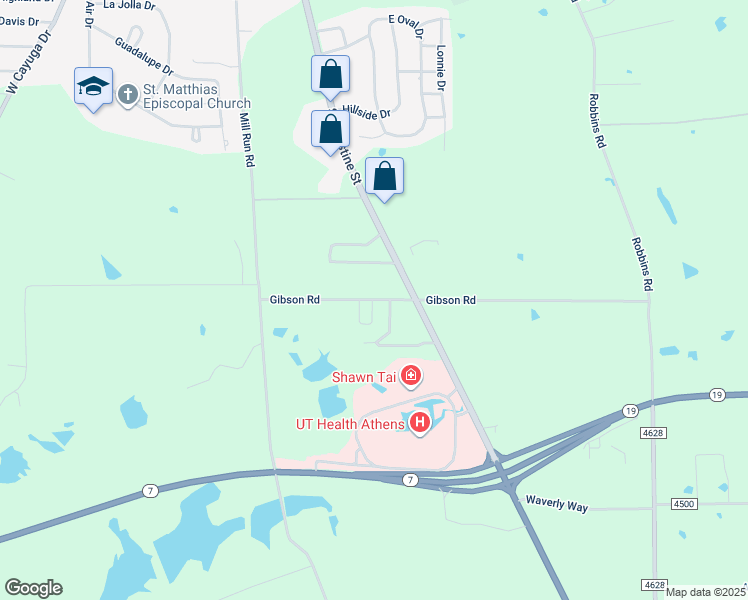 map of restaurants, bars, coffee shops, grocery stores, and more near 160 Gibson Road in Athens