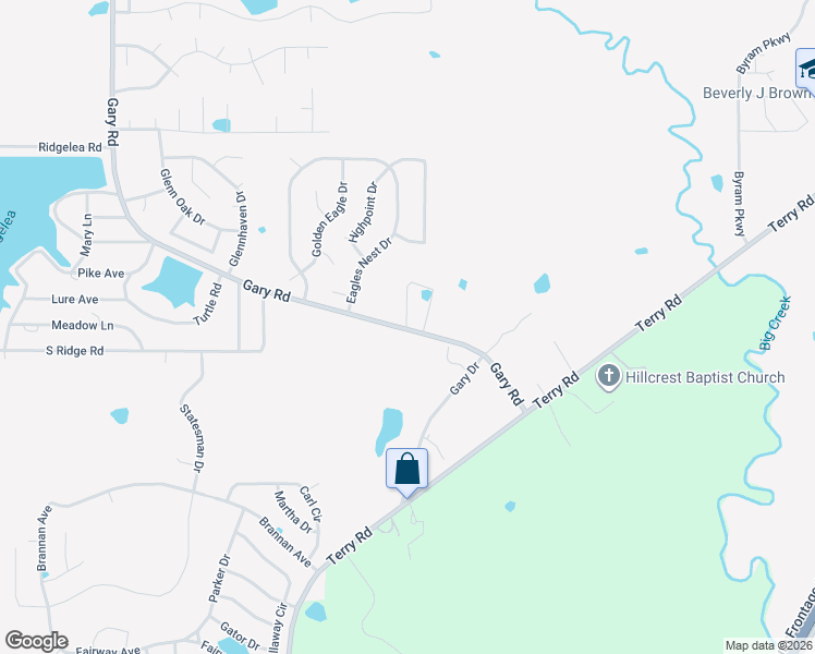 map of restaurants, bars, coffee shops, grocery stores, and more near 8822 Gary Road in Byram