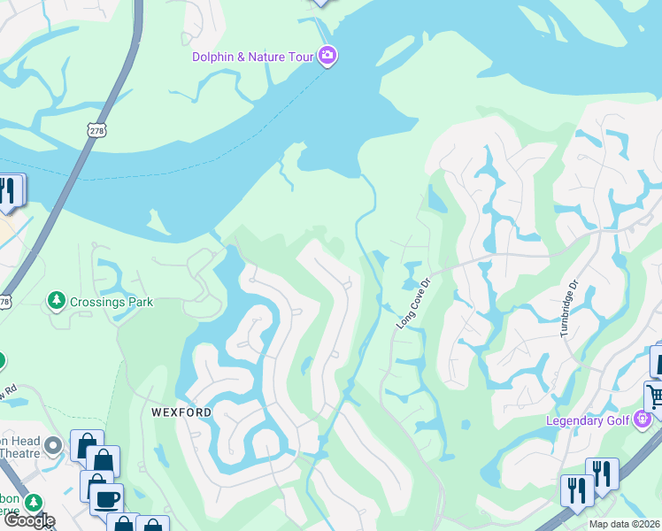 map of restaurants, bars, coffee shops, grocery stores, and more near 56 Yorkshire Drive in Hilton Head Island