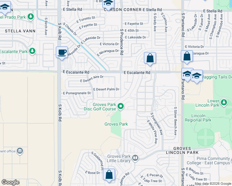 map of restaurants, bars, coffee shops, grocery stores, and more near 4006 South Lone Palm Drive in Tucson