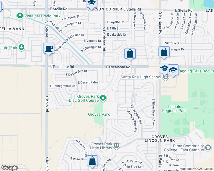 map of restaurants, bars, coffee shops, grocery stores, and more near 4020 South Desert Spring Drive in Tucson