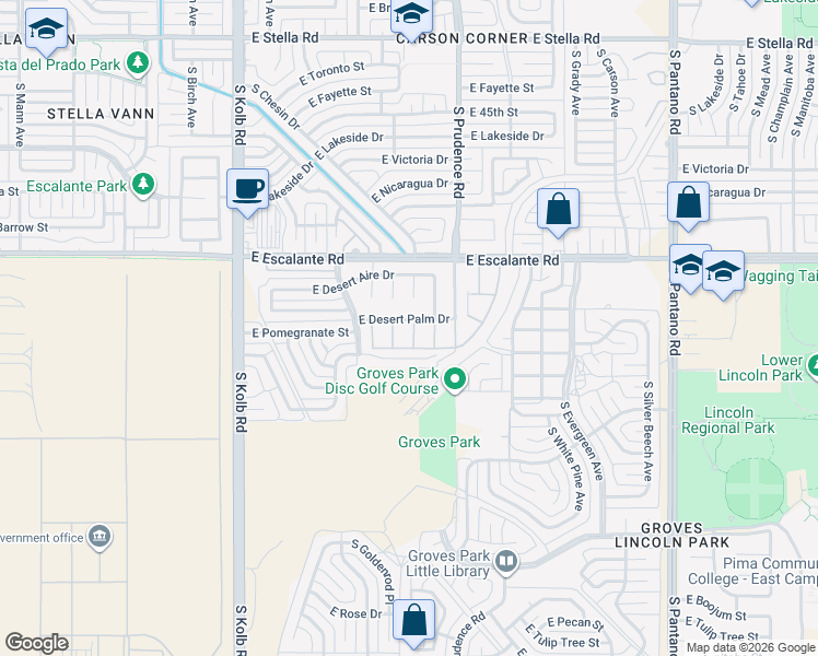 map of restaurants, bars, coffee shops, grocery stores, and more near 4008 South Grand Palm Drive in Tucson