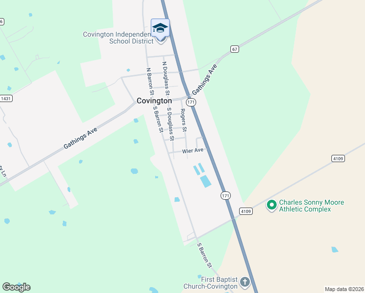 map of restaurants, bars, coffee shops, grocery stores, and more near 300 Weir Street in Covington