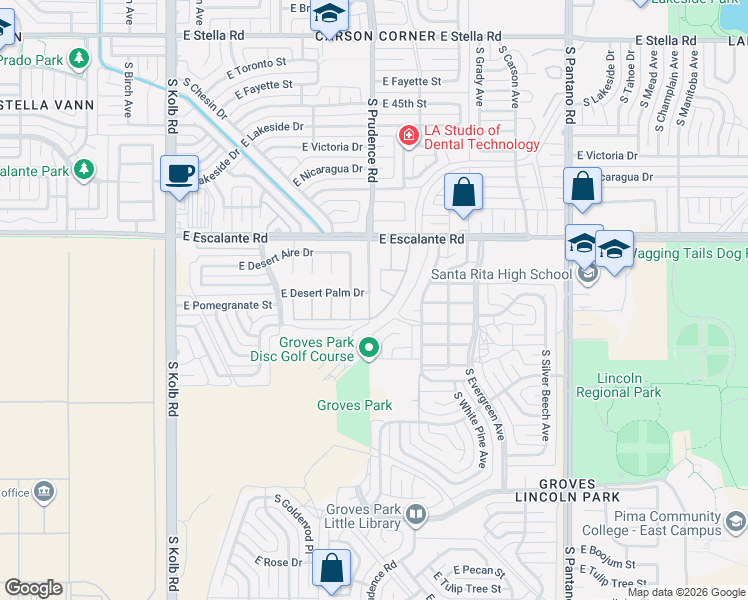 map of restaurants, bars, coffee shops, grocery stores, and more near 4020 South Desert Spring Drive in Tucson