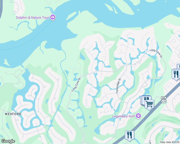 map of restaurants, bars, coffee shops, grocery stores, and more near 1 Oakman Branch Road in Hilton Head Island