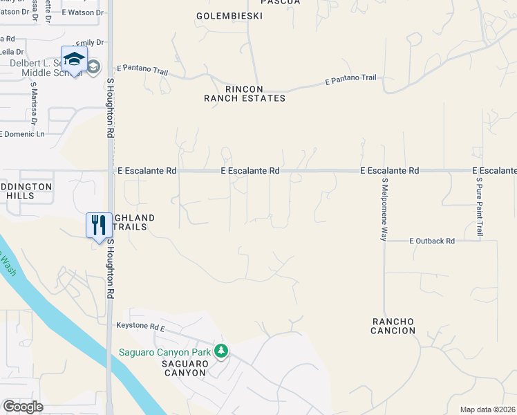 map of restaurants, bars, coffee shops, grocery stores, and more near 4040 South Escalante Place in Tucson