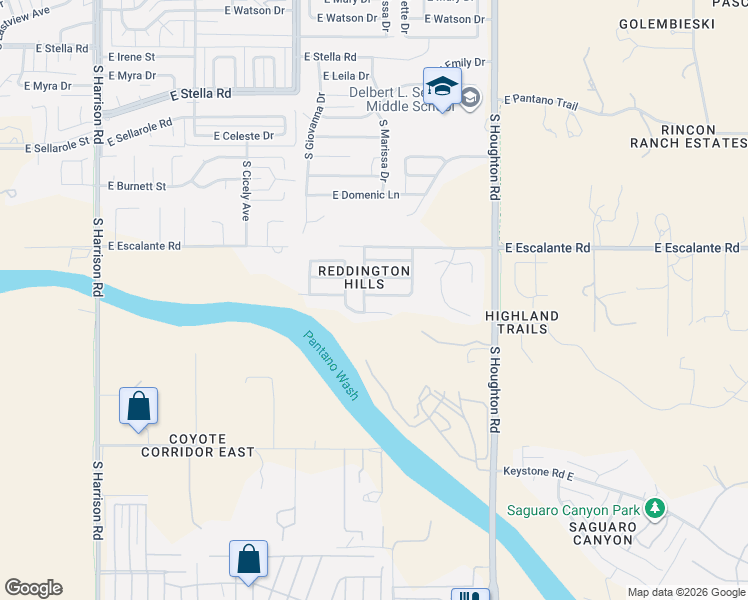 map of restaurants, bars, coffee shops, grocery stores, and more near 10054 East Bryonwood Lane in Tucson