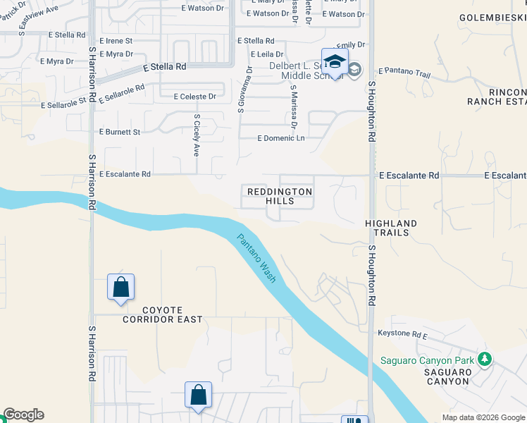 map of restaurants, bars, coffee shops, grocery stores, and more near 9984 East Banister Drive in Tucson