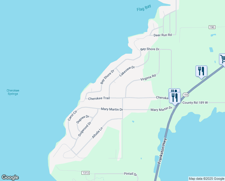 map of restaurants, bars, coffee shops, grocery stores, and more near 17330 County Road 1263 in Flint