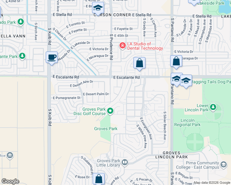map of restaurants, bars, coffee shops, grocery stores, and more near 4020 South Desert Spring Drive in Tucson