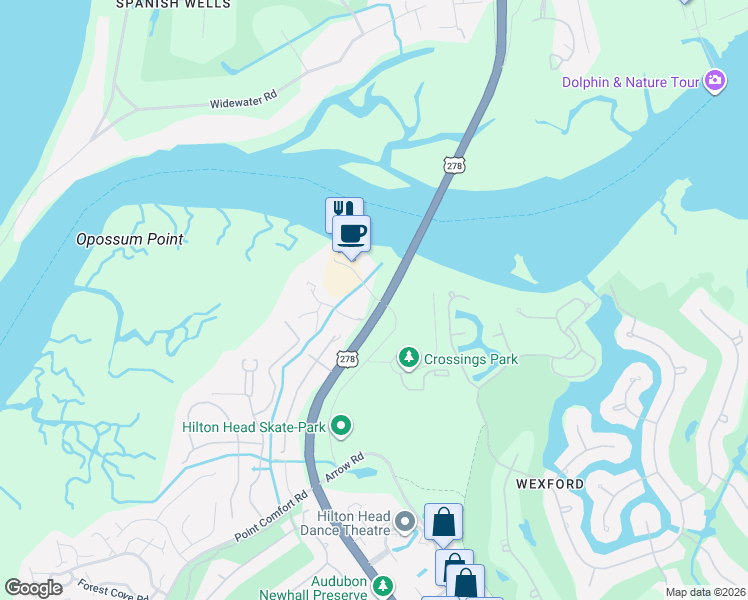 map of restaurants, bars, coffee shops, grocery stores, and more near 68 Helmsman Way in Hilton Head Island