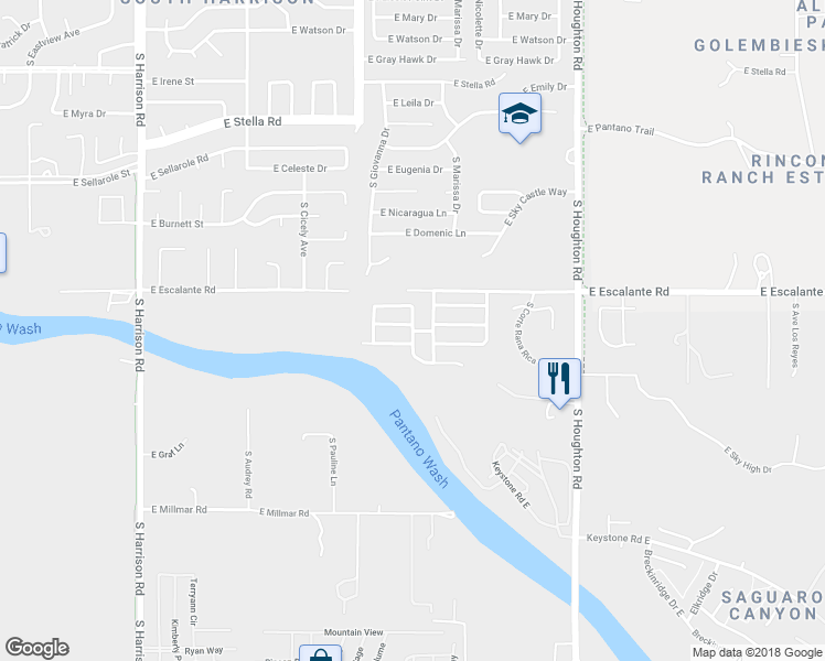 map of restaurants, bars, coffee shops, grocery stores, and more near 10001 East Skyward Way in Tucson