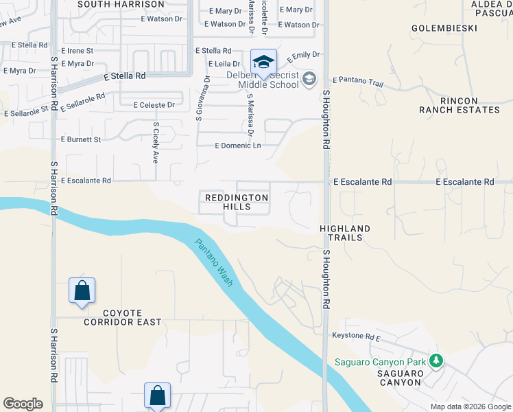 map of restaurants, bars, coffee shops, grocery stores, and more near 10124 East Desert Aire Drive in Tucson