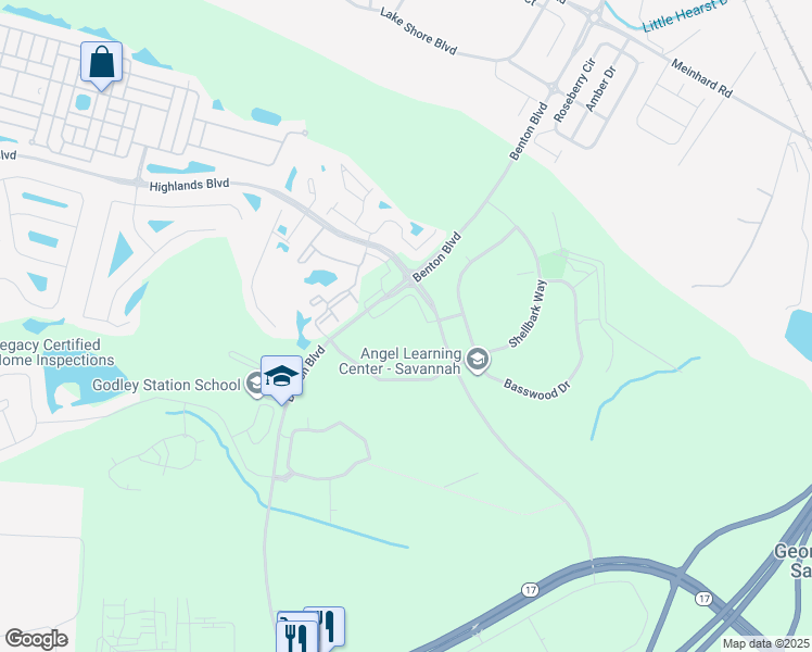 map of restaurants, bars, coffee shops, grocery stores, and more near 87 Highlands Crossing in Pooler