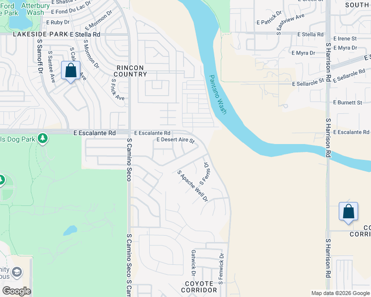 map of restaurants, bars, coffee shops, grocery stores, and more near 9026 East Desert Aire Street in Tucson