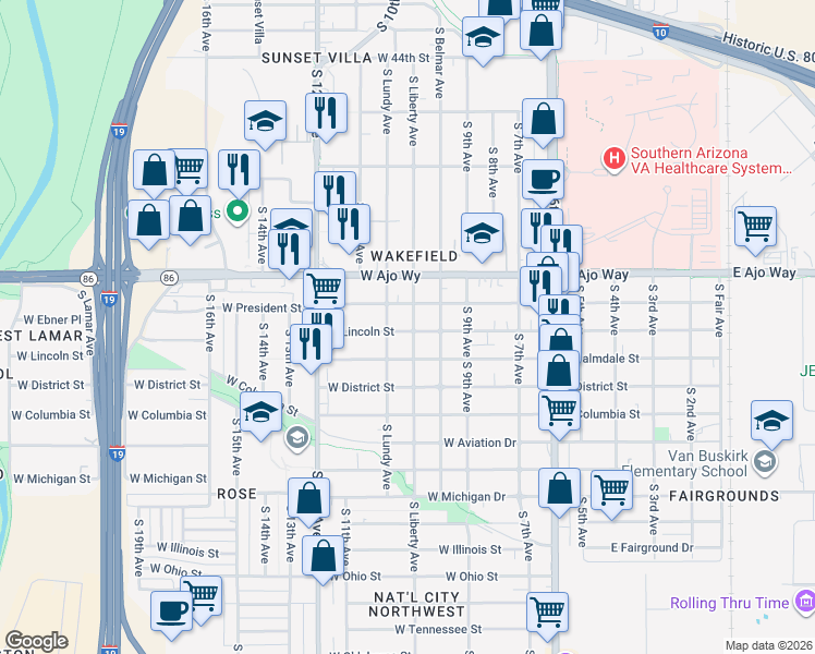 map of restaurants, bars, coffee shops, grocery stores, and more near 3913 South Lundy Avenue in Tucson