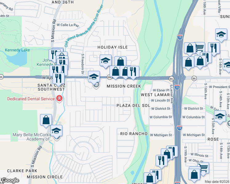 map of restaurants, bars, coffee shops, grocery stores, and more near 1451 West Ajo Way in Tucson