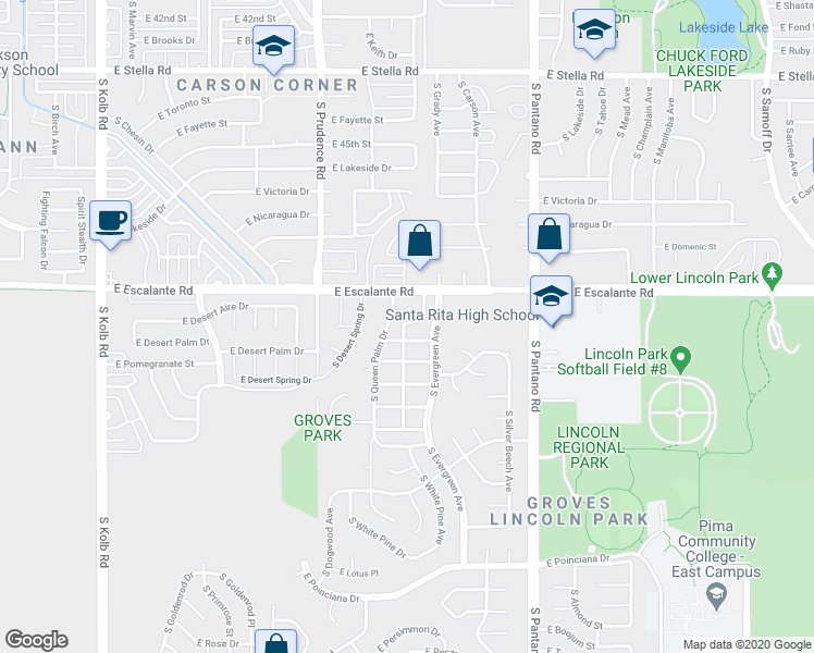 map of restaurants, bars, coffee shops, grocery stores, and more near 3882 South Evergreen Avenue in Tucson