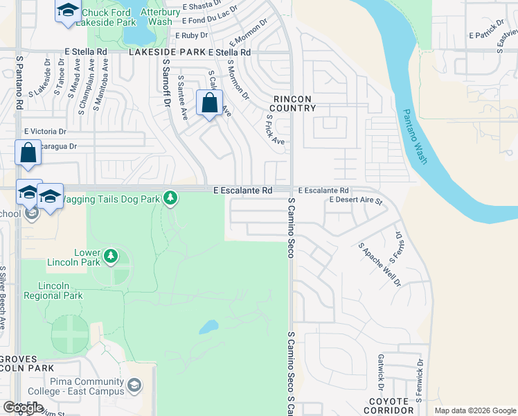 map of restaurants, bars, coffee shops, grocery stores, and more near 8541 East Desert Palm Street in Tucson