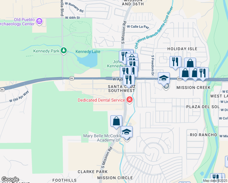 map of restaurants, bars, coffee shops, grocery stores, and more near 1837 West Probasco Drive in Tucson