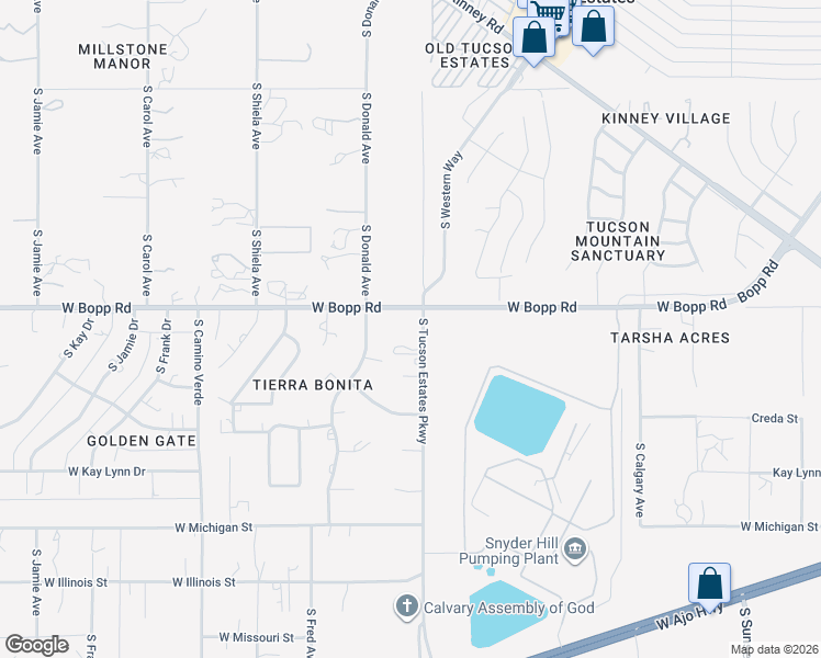 map of restaurants, bars, coffee shops, grocery stores, and more near 3820 South Tucson Estates Parkway in Tucson