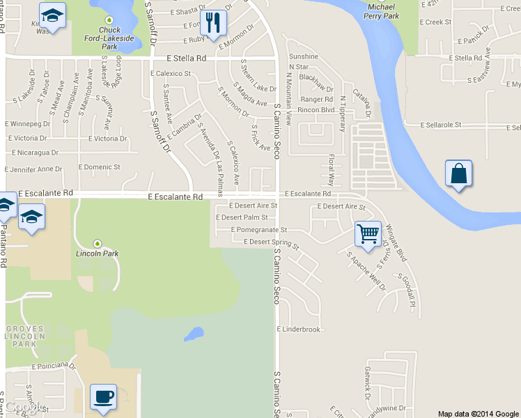 map of restaurants, bars, coffee shops, grocery stores, and more near 8620 East Desert Aire Street in Tucson