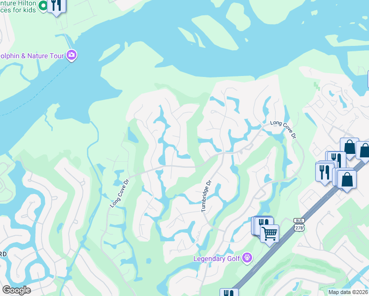map of restaurants, bars, coffee shops, grocery stores, and more near 10 Combahee Rd in Hilton Head Island