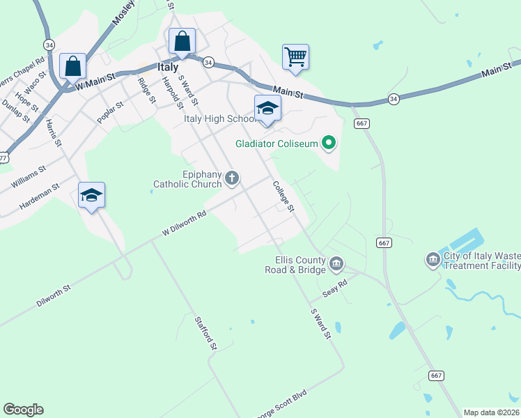 map of restaurants, bars, coffee shops, grocery stores, and more near 201 Rosemond Lane in Italy