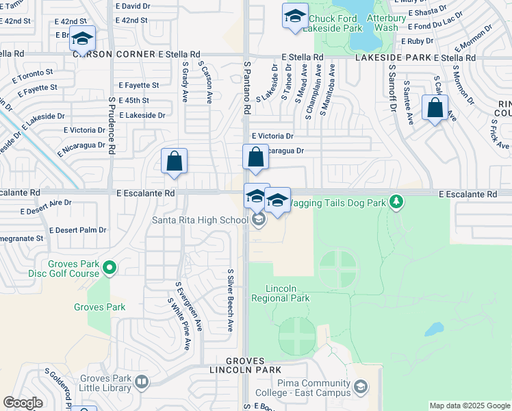 map of restaurants, bars, coffee shops, grocery stores, and more near 3951 South Pantano Road in Tucson