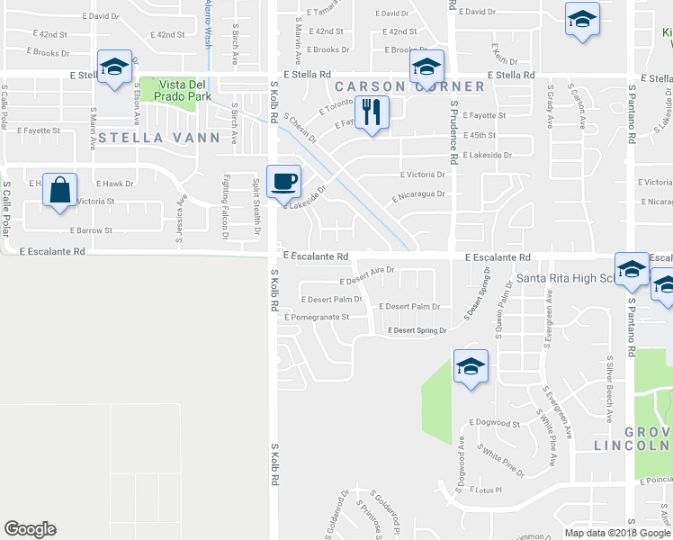 map of restaurants, bars, coffee shops, grocery stores, and more near 7250 East Chelsie Kaye Lane in Tucson