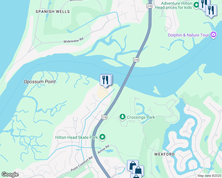 map of restaurants, bars, coffee shops, grocery stores, and more near 68 Helmsman Way in Hilton Head Island