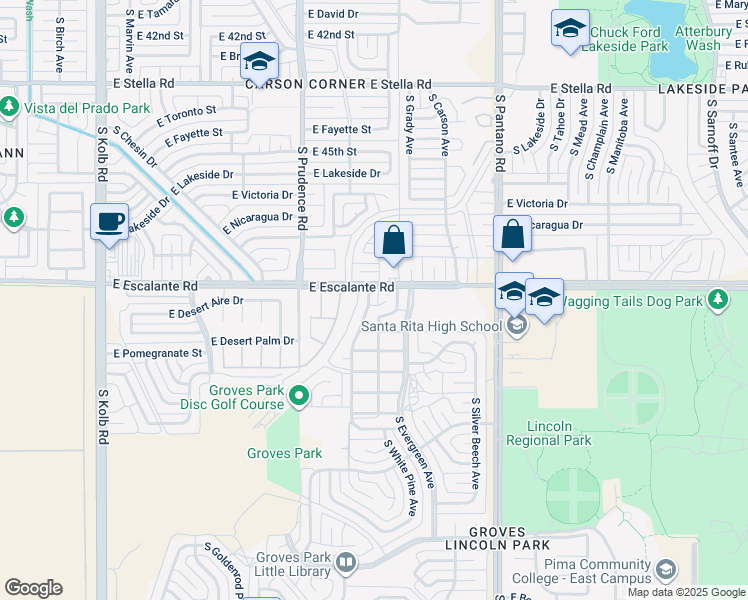 map of restaurants, bars, coffee shops, grocery stores, and more near 3813 South Queen Palm Drive in Tucson