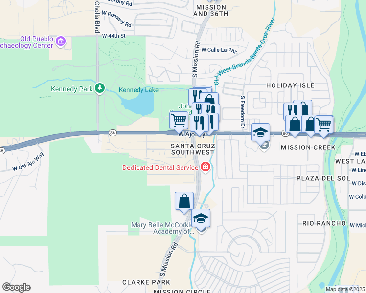 map of restaurants, bars, coffee shops, grocery stores, and more near 1837 West Probasco Drive in Tucson