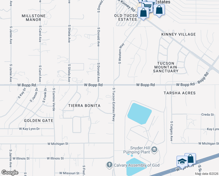 map of restaurants, bars, coffee shops, grocery stores, and more near 3820 South Tucson Estates Parkway in Tucson