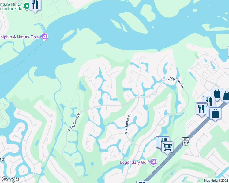 map of restaurants, bars, coffee shops, grocery stores, and more near 10 Combahee Road in Hilton Head Island