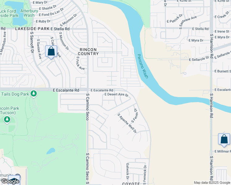 map of restaurants, bars, coffee shops, grocery stores, and more near 8977 East Desert Aire Street in Tucson