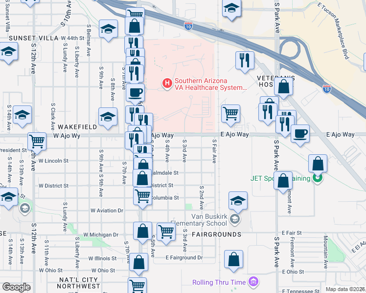 map of restaurants, bars, coffee shops, grocery stores, and more near 3931 South 3rd Avenue in Tucson