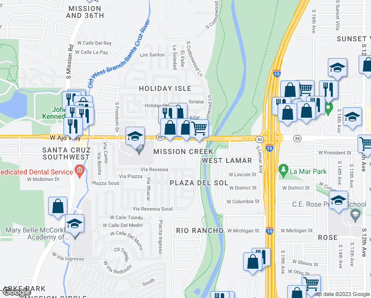 map of restaurants, bars, coffee shops, grocery stores, and more near 1326 West Laporte Lane in Tucson