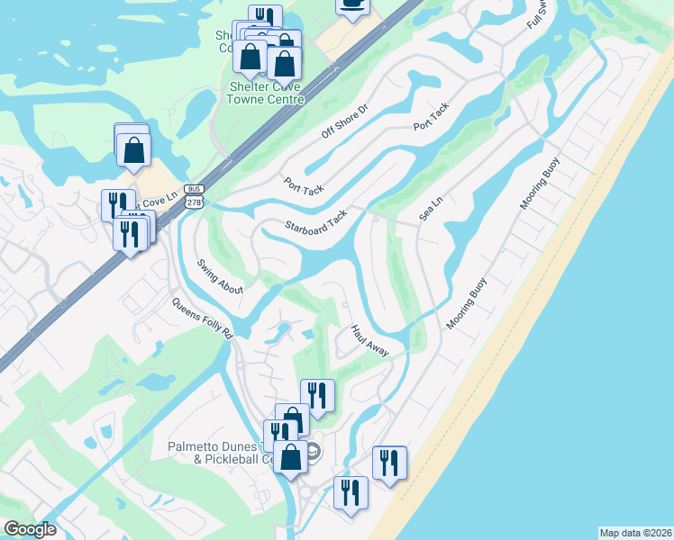 map of restaurants, bars, coffee shops, grocery stores, and more near 39 Haul Away in Hilton Head Island