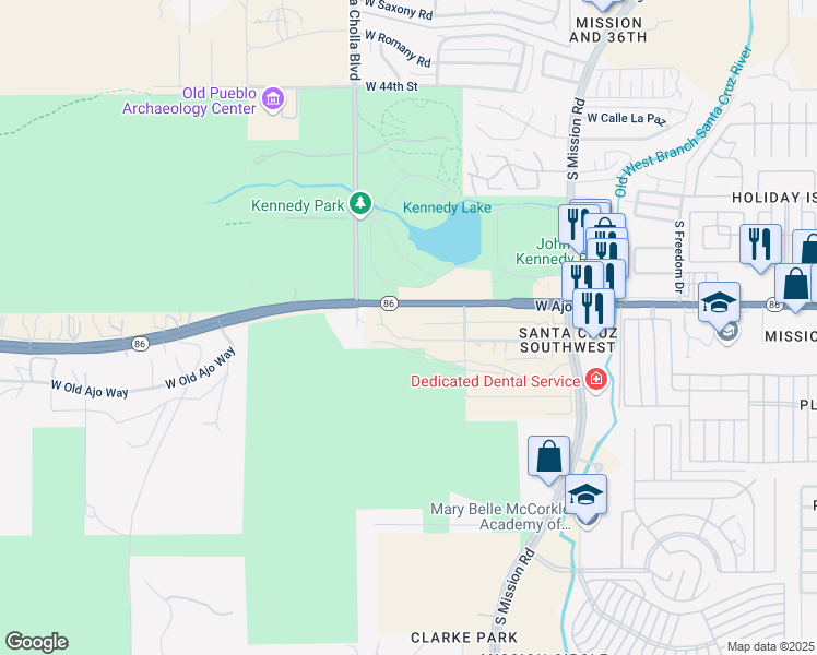 map of restaurants, bars, coffee shops, grocery stores, and more near 2035 West Probasco Drive in Tucson