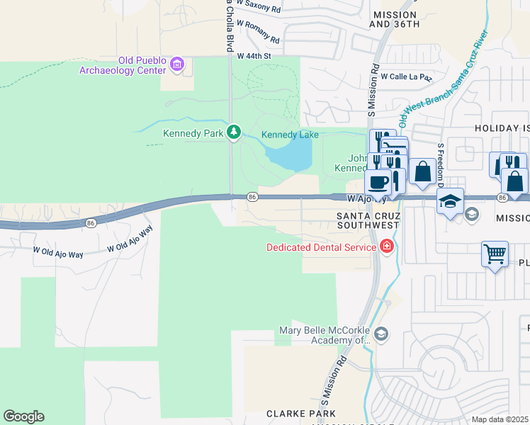 map of restaurants, bars, coffee shops, grocery stores, and more near 2035 West Probasco Drive in Tucson