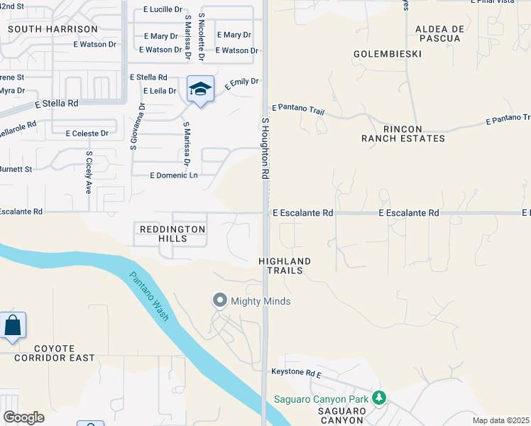 map of restaurants, bars, coffee shops, grocery stores, and more near E Escalante Rd & S Houghton Rd in Tucson