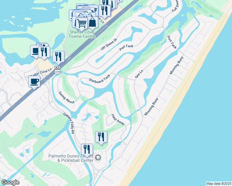 map of restaurants, bars, coffee shops, grocery stores, and more near 10 Rum Row in Hilton Head Island