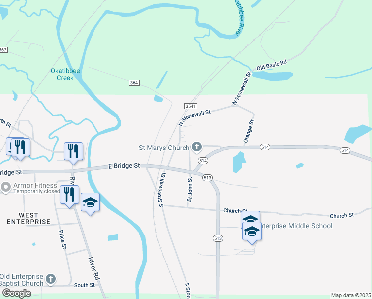 map of restaurants, bars, coffee shops, grocery stores, and more near 200-298 North Stonewall Street in Enterprise