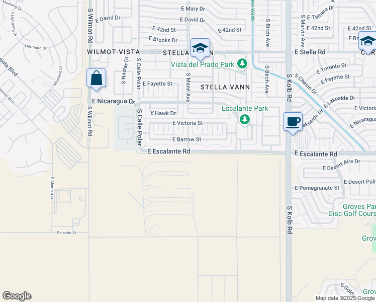 map of restaurants, bars, coffee shops, grocery stores, and more near 5890 South Mann Avenue in Tucson