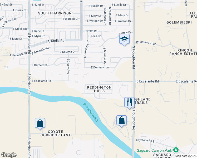 map of restaurants, bars, coffee shops, grocery stores, and more near 10061 East Escalante Road in Tucson