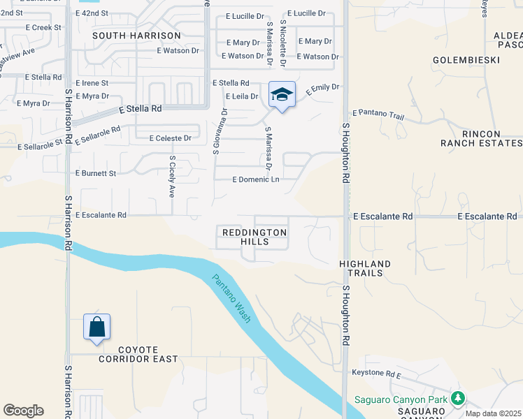 map of restaurants, bars, coffee shops, grocery stores, and more near 10061 East Escalante Road in Tucson