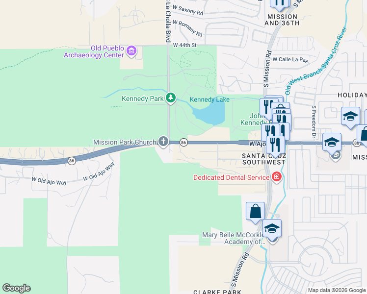 map of restaurants, bars, coffee shops, grocery stores, and more near 2065 West Ajo Way in Tucson