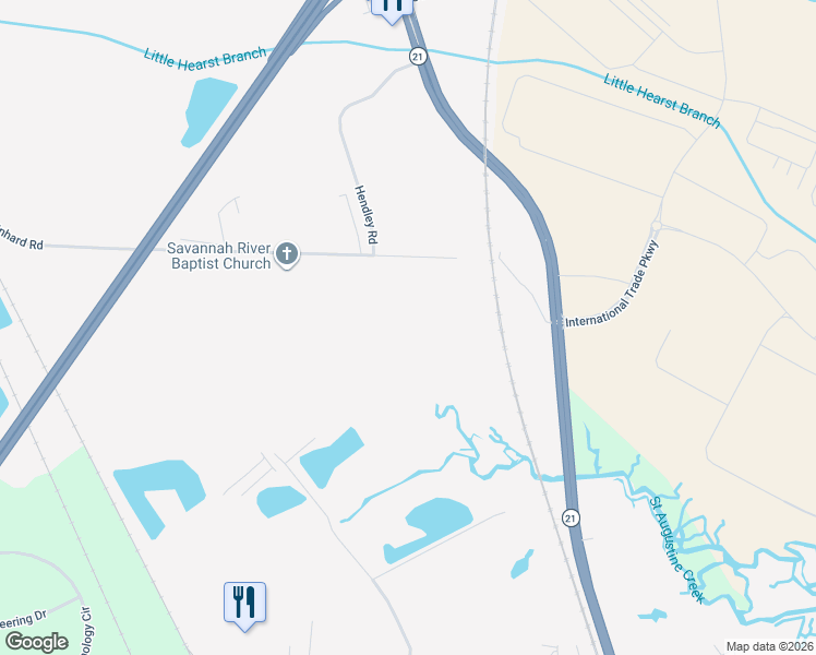 map of restaurants, bars, coffee shops, grocery stores, and more near 155 Monteith Road in Savannah