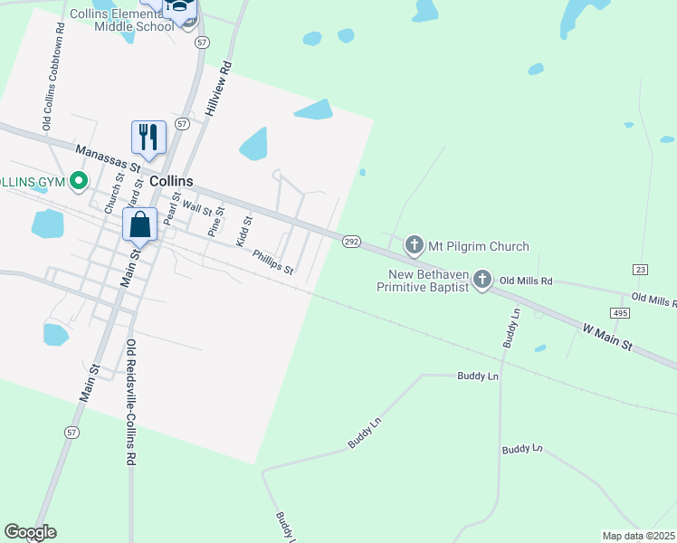 map of restaurants, bars, coffee shops, grocery stores, and more near 5688 Georgia 292 in Collins